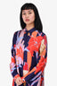 Etro Navy/Multi Floral Print Satin Blouse Size 44