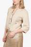 Pre-loved Chanel™ 2014 Beige Tweed CC Logo Button Jacket Size 40