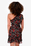 Veronica Beard Black/Red Floral Silk One Shoulder Ruffle Dress Size 0 US
