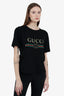 Gucci Black Logo T-Shirt with Embroidered Flower Patch