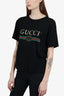 Gucci Black Logo T-Shirt with Embroidered Flower Patch