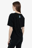 Gucci Black Logo T-Shirt with Embroidered Flower Patch