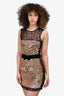 D&G Dolce & Gabbana Gold/Black Sequin Lace Detail Dress with Bow Belt Size 40