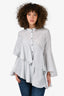 Osman White/Black Striped Ruffle Blouse Size 12 UK