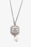 Pre-loved Chanel™ Metal Sliver CC Logo Square Pearl Rhinestone Necklace