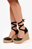 Gucci Black Chevron Leather Marmont Espadrille Wedges Size 38.5