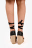 Gucci Black Chevron Leather Marmont Espadrille Wedges Size 38.5