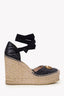 Gucci Black Chevron Leather Marmont Espadrille Wedges Size 38.5