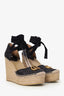 Gucci Black Chevron Leather Marmont Espadrille Wedges Size 38.5