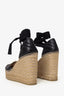 Gucci Black Chevron Leather Marmont Espadrille Wedges Size 38.5