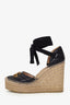 Gucci Black Chevron Leather Marmont Espadrille Wedges Size 38.5