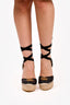 Gucci Black Chevron Leather Marmont Espadrille Wedges Size 38.5