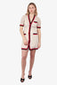 Gucci Cream/Red GG Monogram Lac Striped Trim Dress with Slip Size 40