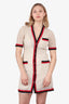Gucci Cream/Red GG Monogram Lac Striped Trim Dress with Slip Size 40