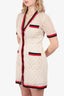 Gucci Cream/Red GG Monogram Lac Striped Trim Dress with Slip Size 40