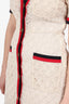 Gucci Cream/Red GG Monogram Lac Striped Trim Dress with Slip Size 40