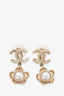 Pre-loved Chanel™ Gold Tone Faux Pearl CC Flower Drop Earrings