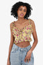 For Love & Lemons Yellow Silk Floral Print Crop Top Size S