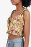 For Love & Lemons Yellow Silk Floral Print Crop Top Size S