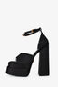 Versace Black Satin Medusa Crystal Embellished Platform Sandals Size 37