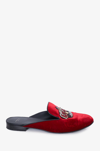 Versace Red Velvet Crystal Crown Embellished Mules Size 39.5  display picture 2