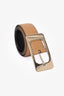 Gucci Beige Leather Wide Belt with Gold Buckle Size 90/36