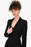 Escada Black Wool Padded Shoulder Pleated Blazer Jacket Size 34