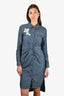 Christian Dior Blue Denim Floral Decorated Shirt Dress Size 6 US