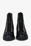 Pre-loved Chanel™ Black Leather Quilted Faux Pearl Embellished Combat Boots Size 37.5
