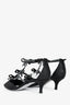 Rene Caovilla Black Leather Crystal Bow Embellished Karung Heels Size 37.5