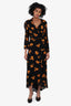 Ganni Black/Orange Floral Print Wrap Dress Size 36