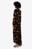 Ganni Black/Orange Floral Print Wrap Dress Size 36