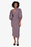 Ganni Pink/Purple Striped Puff Sleeve Midi Dress Size 36
