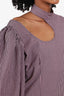 Ganni Pink/Purple Striped Puff Sleeve Midi Dress Size 36
