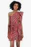 Isabel Marant Etoile Red/White Floral One-Shoulder Mini Dress Size 34