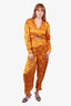 Ronny Kobo Yellow Silk Floral Crystal Belted Top + Trousers Size S