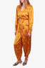 Ronny Kobo Yellow Silk Floral Crystal Belted Top + Trousers Size S
