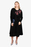 Oscar de la Renta Black Cross Stitch Pointelle Midi Dress With Cardigan Size L