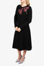 Oscar de la Renta Black Cross Stitch Pointelle Midi Dress With Cardigan Size L