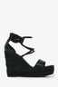 Christian Louboutin Black Leather/Espadrille Spike Wedges Size 39