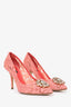 Dolce & Gabbana Coral Lace Crystal Embellished Heels Size 40