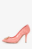 Dolce & Gabbana Coral Lace Crystal Embellished Heels Size 40