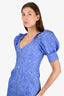 Ganni Blue Puff Sleeve Zip-Up Dress Size M