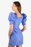 Ganni Blue Puff Sleeve Zip-Up Dress Size M