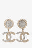 Chanel 2022 Faux Pearl Crystal Embellished Drop CC Earrings