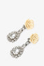 Prada Beige Rose Clip On Earrings with Large Crystal Drop