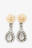 Prada Beige Rose Clip On Earrings with Large Crystal Drop