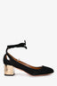 Aquazzura Black/Gold Suede Strappy Round Toe Block Heels Size 37
