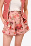 Zimmermann Pink and Red Floral Linen 'Cassia' Scallop Shorts Size 2