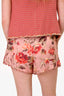 Zimmermann Pink and Red Floral Linen 'Cassia' Scallop Shorts Size 2